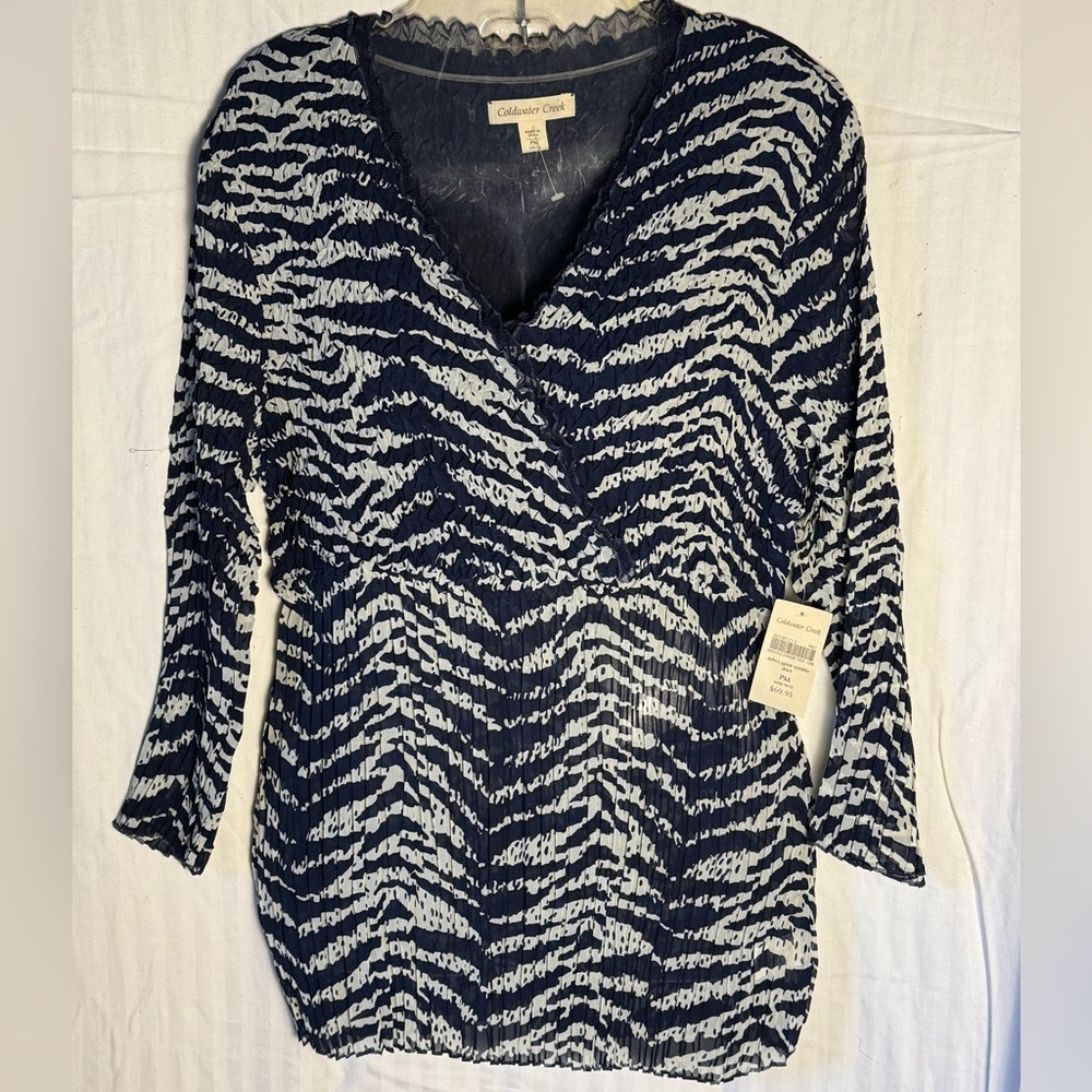 NWT Coldwater Creek Zebra Print Crinkle Shirt Size PM